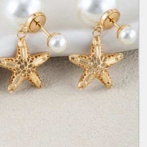 Copper Alloy Gold Plated and Resin Pearl Starfish Earrings